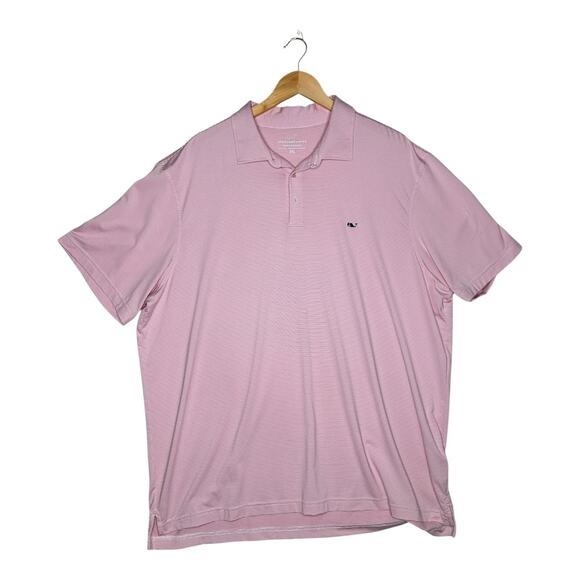 Vineyard Vines Polo Shirt Mens 2XL Pink Striped Performance Golf Whale Logo - Picture 1 of 8